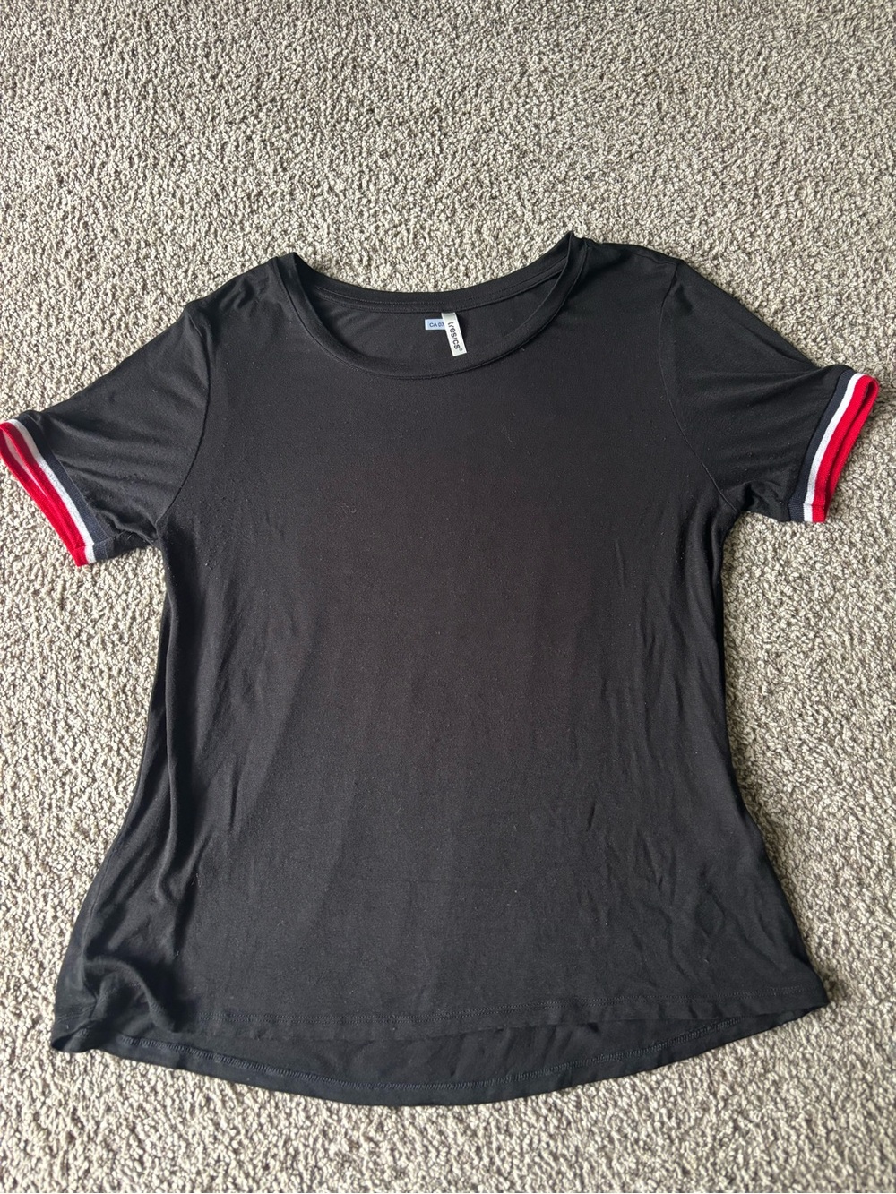 Tresics Black Short Sleeve Tee with Red and White Sleeve Stripes